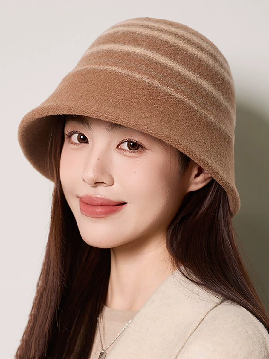 Women Winter Casual Stripe Warm Bucket Hat