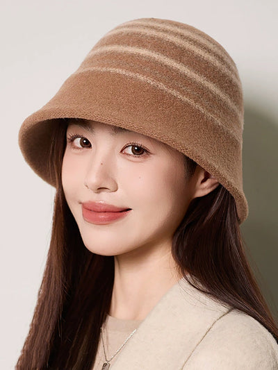 Women Winter Casual Stripe Warm Bucket Hat