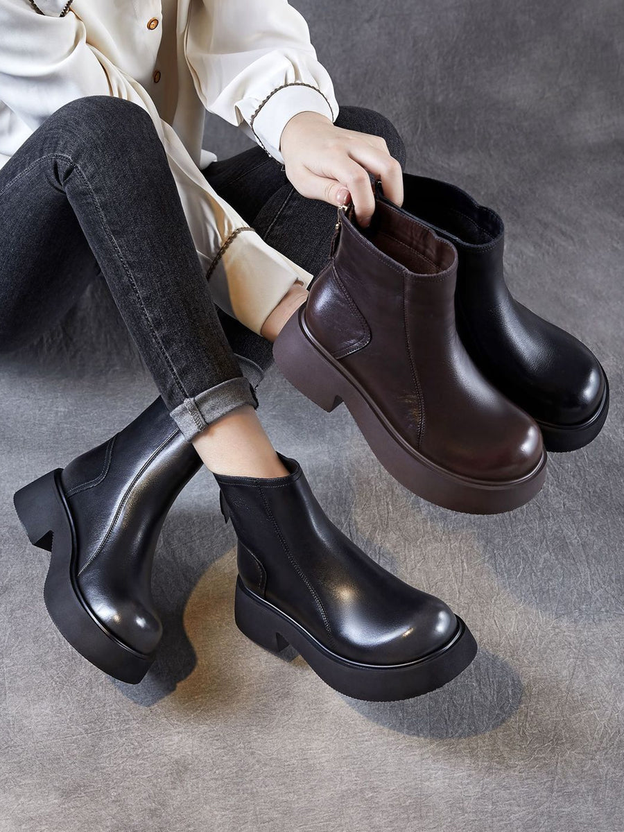 Women Casual Genuine Leather Platform Boots
