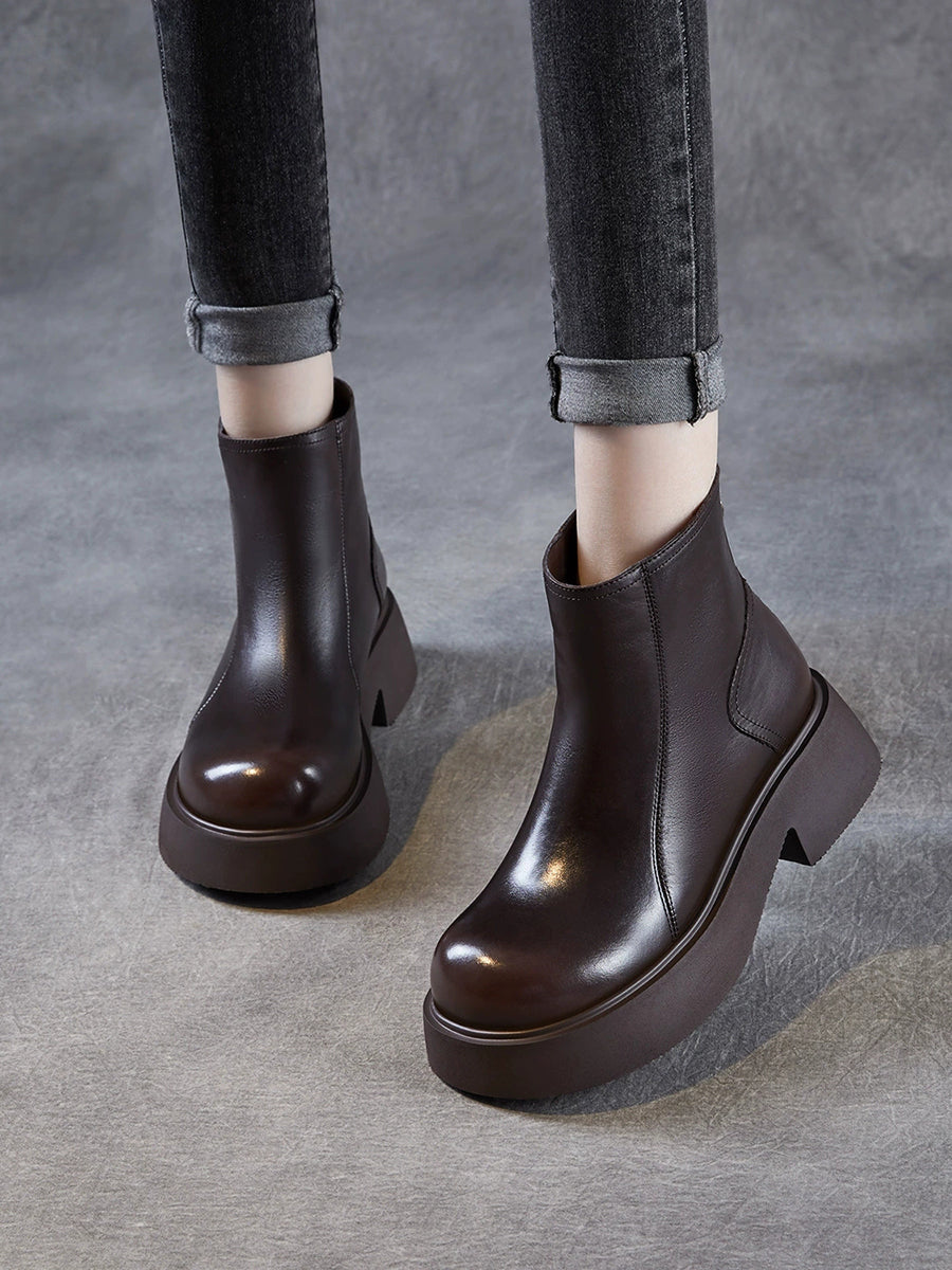 Women Casual Genuine Leather Platform Boots