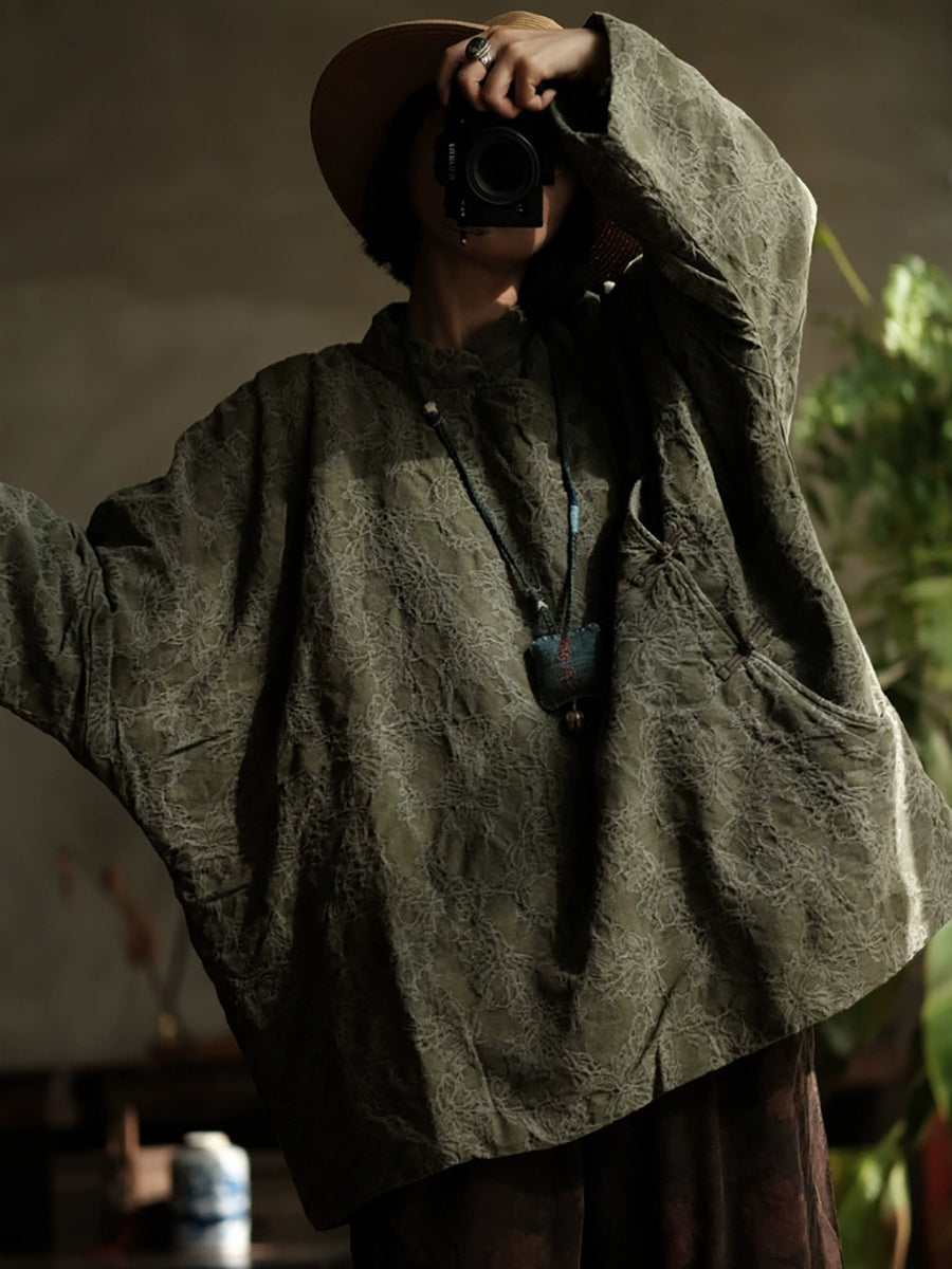 Women Ethnic Autumn Jacquard Stand Collar Coat