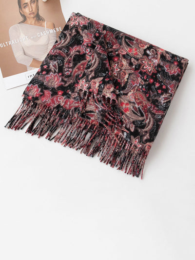Women Vintage Flower Tassel Shawl Scarf