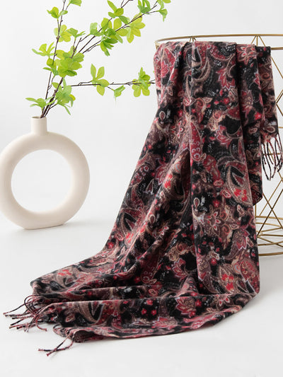 Women Vintage Flower Tassel Shawl Scarf