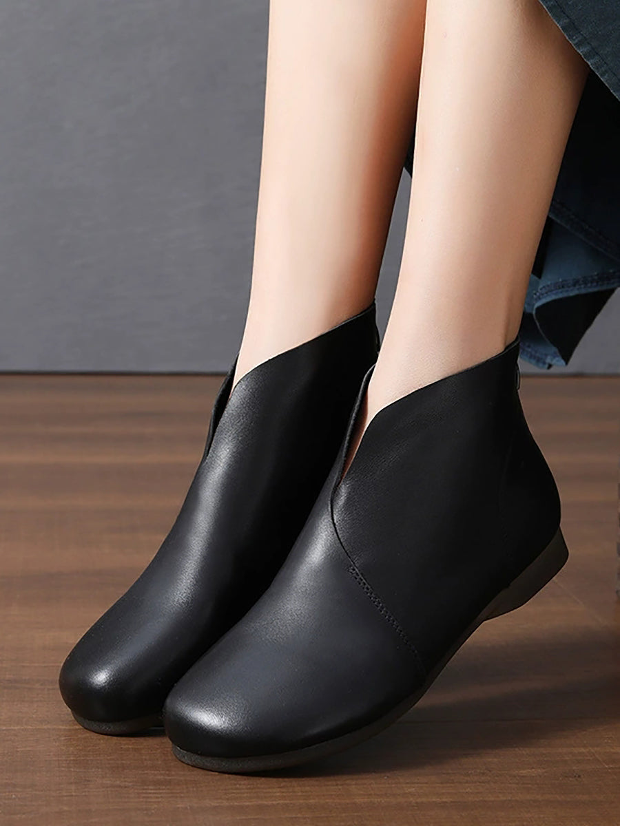 Women Casual Genuine Leather Spliced Ankle Boots