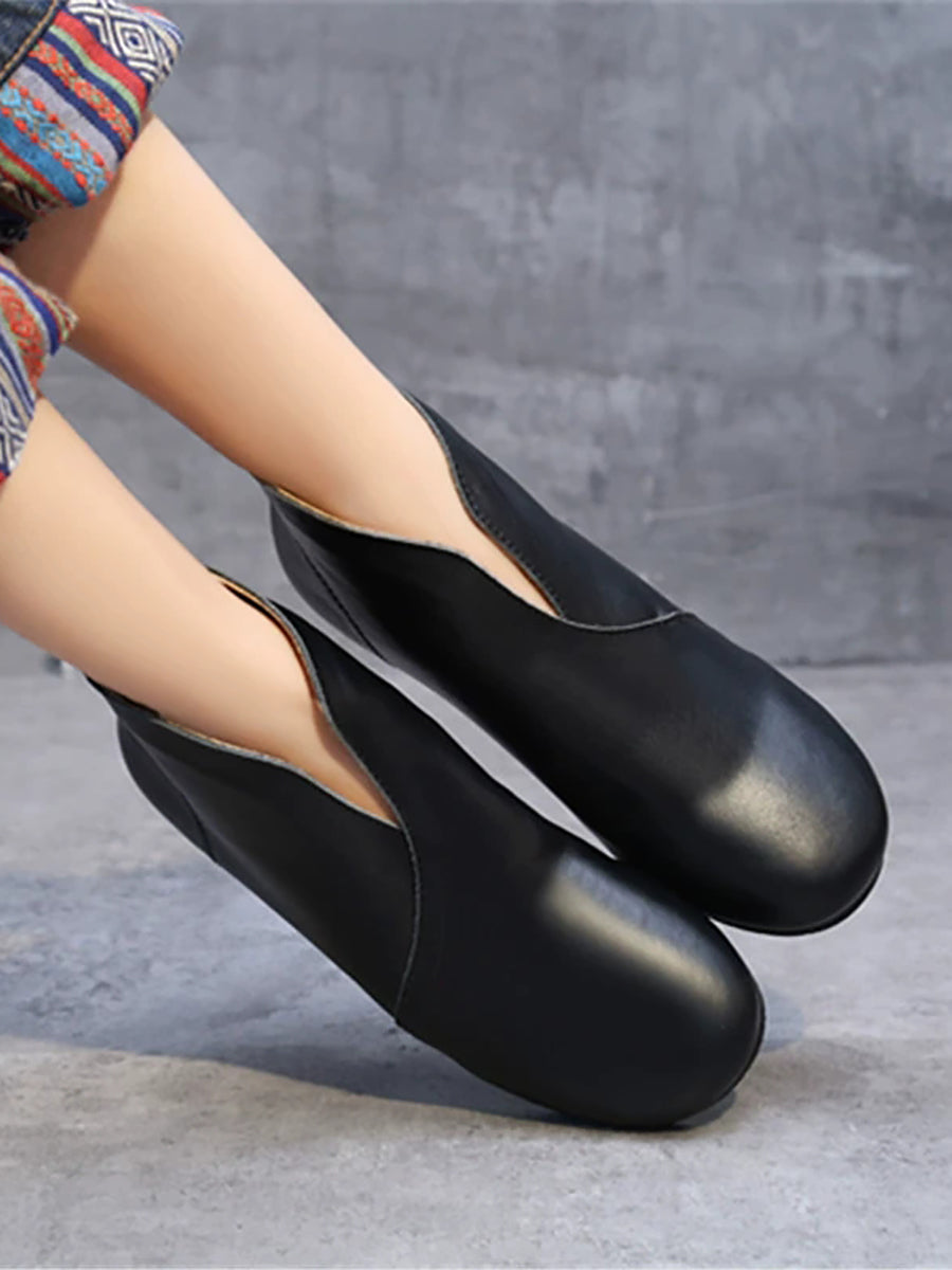 Women Casual Genuine Leather Spliced Ankle Boots