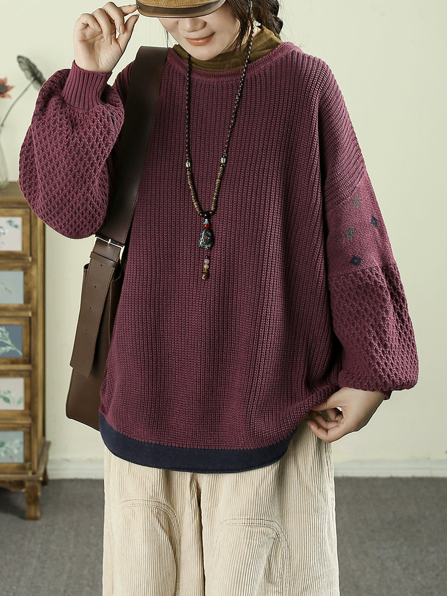 Women Autumn Casual Pure Color O-Neck Knitted Sweater