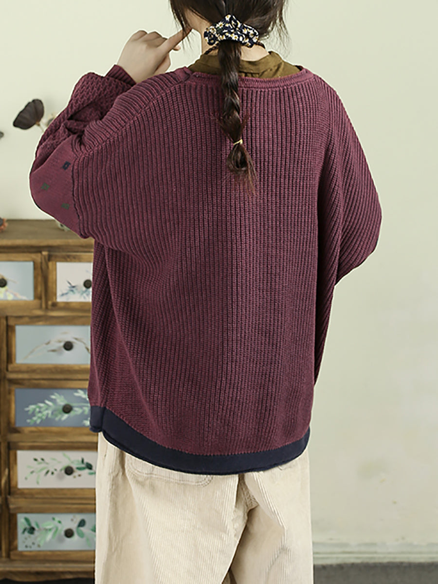 Women Autumn Casual Pure Color O-Neck Knitted Sweater