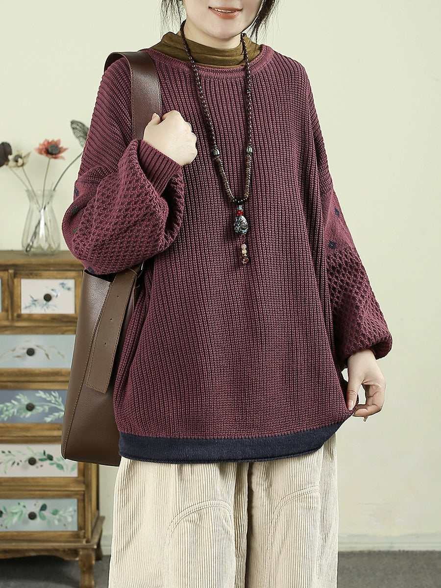 Women Autumn Casual Pure Color O-Neck Knitted Sweater