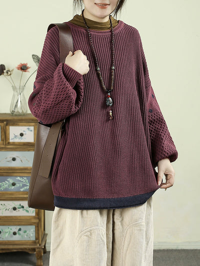 Women Autumn Casual Pure Color O-Neck Knitted Sweater