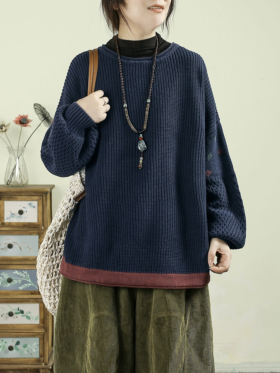 Women Autumn Casual Pure Color O-Neck Knitted Sweater