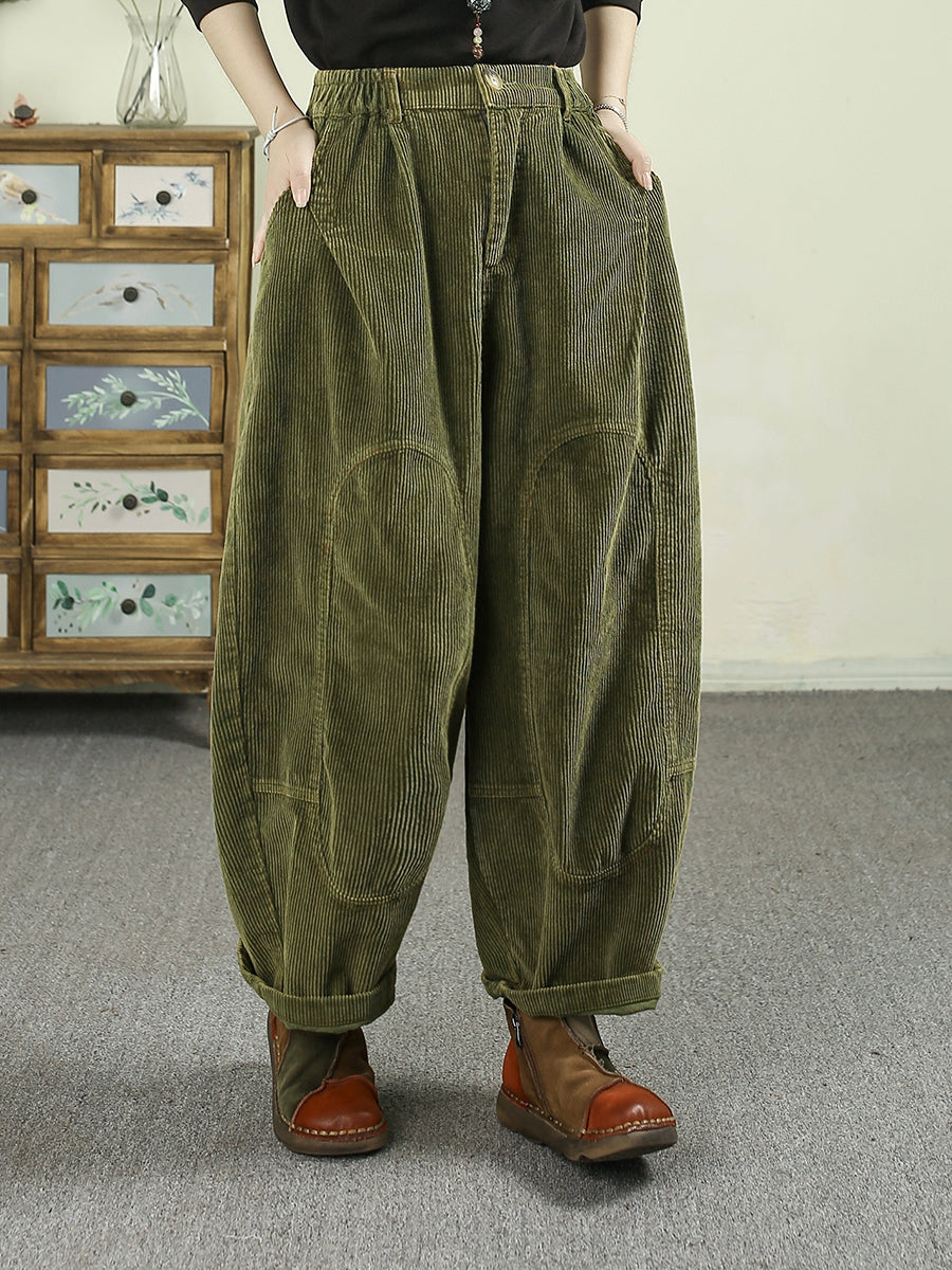 Women Autumn Retro Pure Color Corduroy Harem Pants
