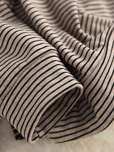 Women Autumn Artsy Stripe Cotton O-Neck Shirt