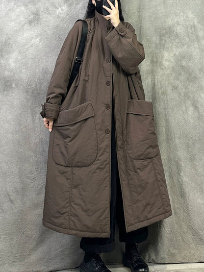 Women Winter Casual Pure Color Stand Collar Long Coat