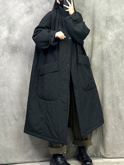 Women Winter Casual Pure Color Stand Collar Long Coat