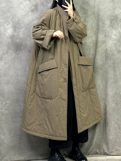 Women Winter Casual Pure Color Stand Collar Long Coat