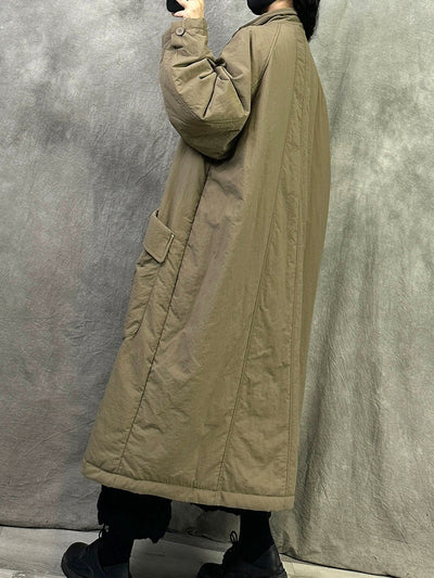 Women Winter Casual Pure Color Stand Collar Long Coat