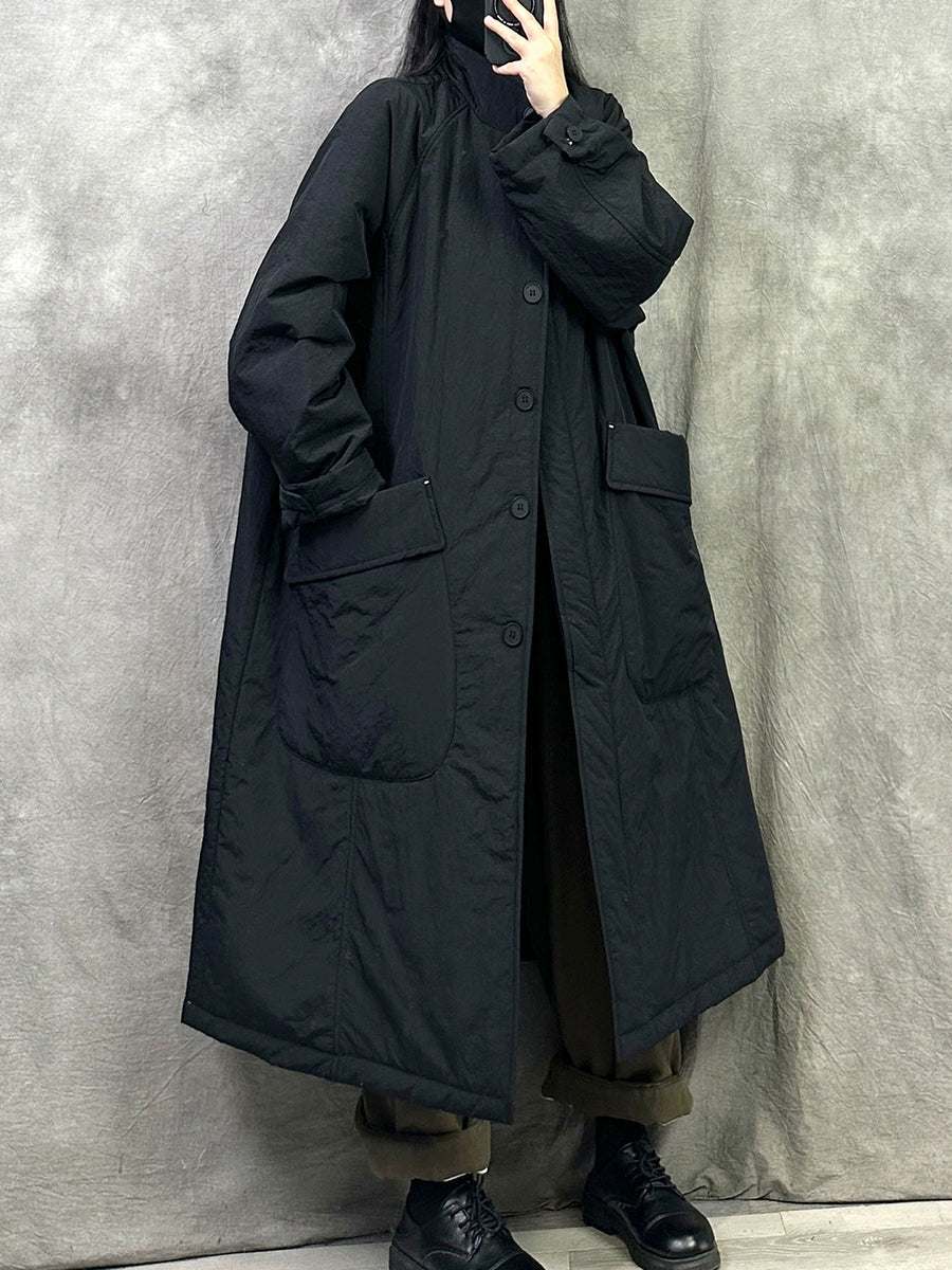 Women Winter Casual Pure Color Stand Collar Long Coat