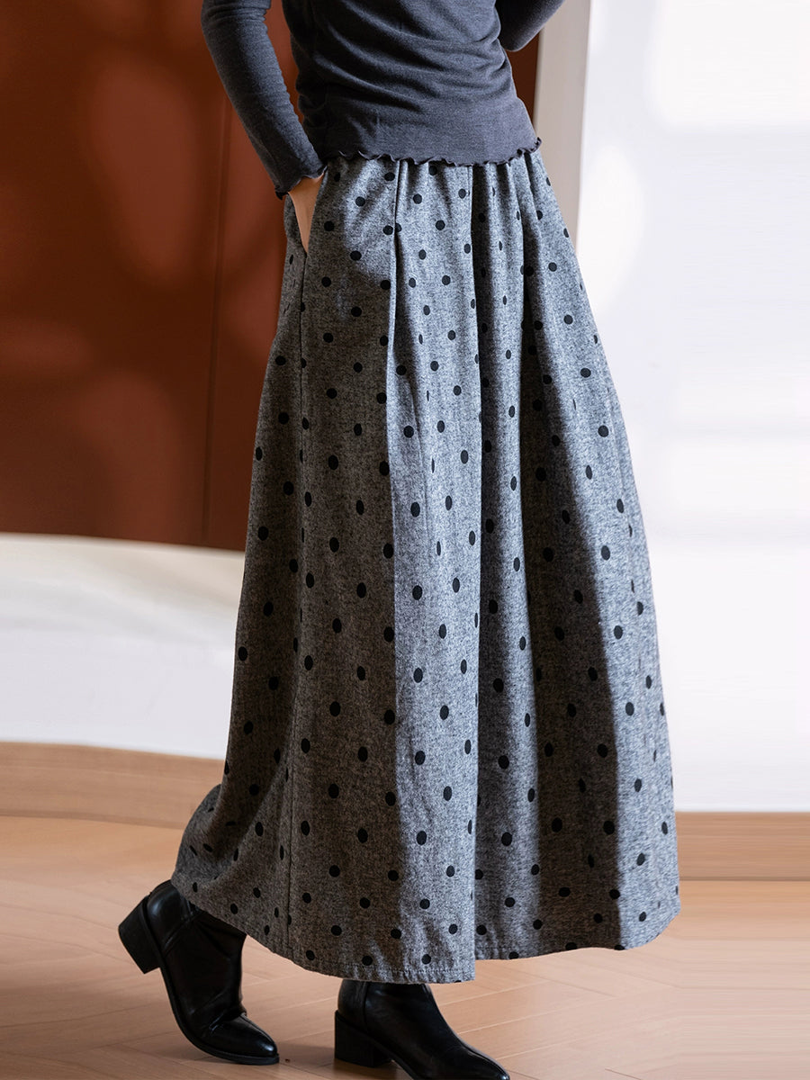 Women Autumn Vintage Dot 100%Cotton Skirt