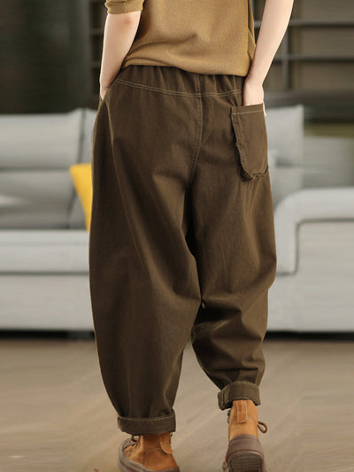 Women Autumn Casual Pure Color 100%Cotton Harem Pants