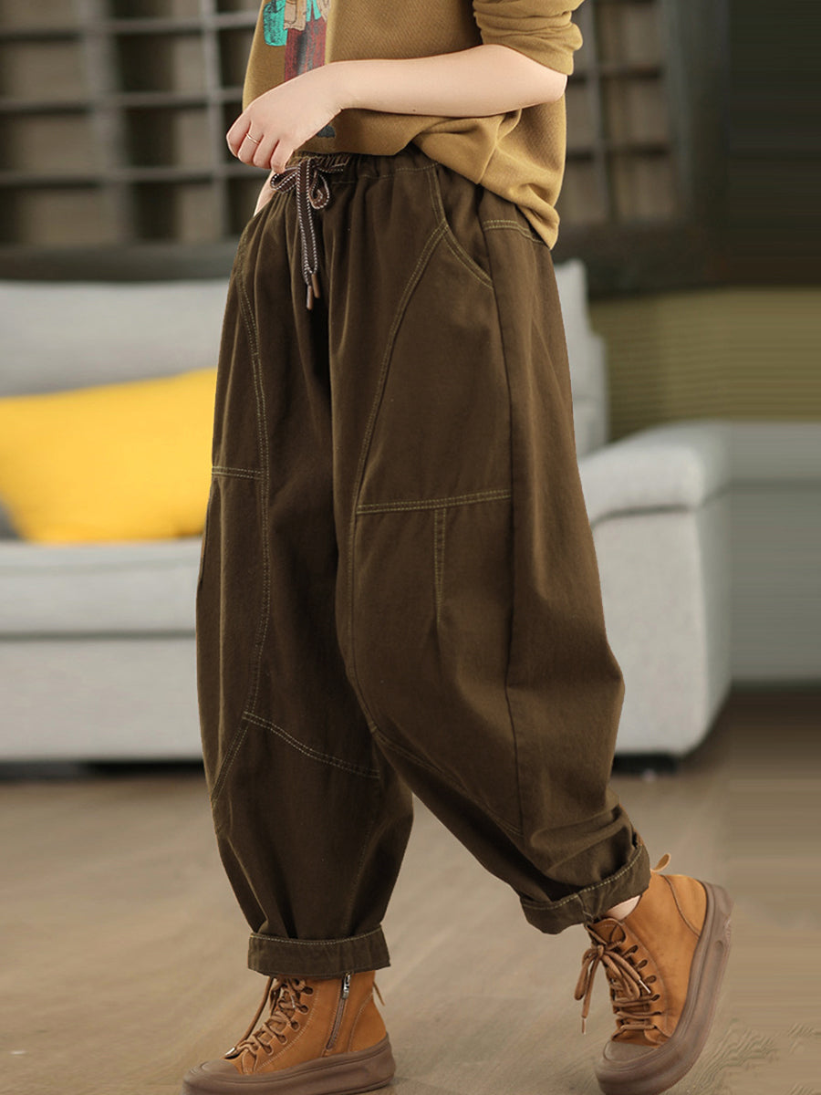 Women Autumn Casual Pure Color 100%Cotton Harem Pants