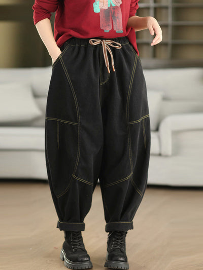Women Autumn Casual Pure Color 100%Cotton Harem Pants