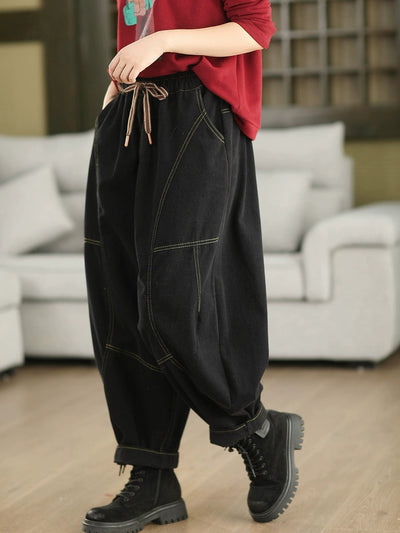 Women Autumn Casual Pure Color 100%Cotton Harem Pants