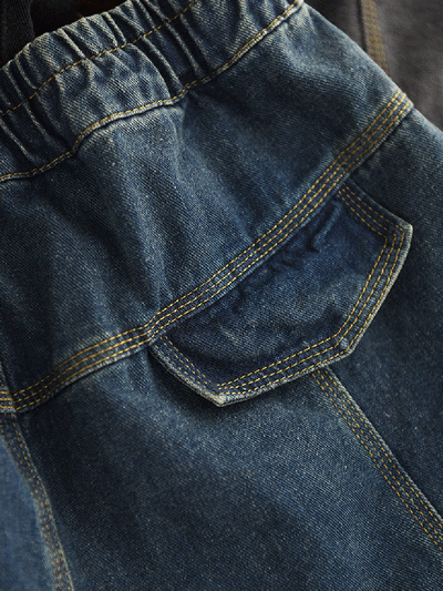 Women Autumn Retro Spliced Denim Harem Pants