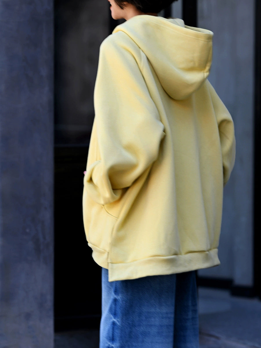 Plus Size Women Autumn Casual Pure Color Cotton Hoodie