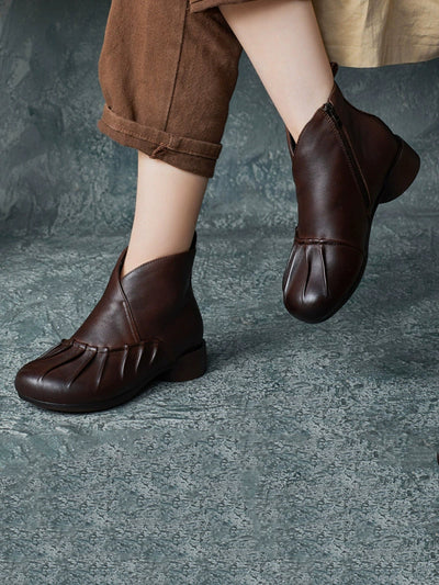 Women Vintage Autumn Leather Spliced Low Heel Boots