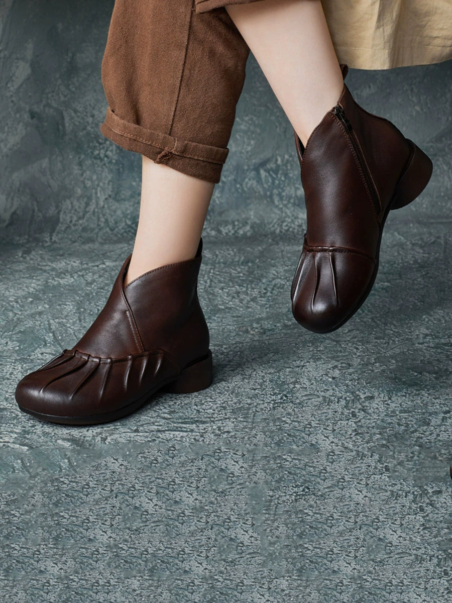 Women Vintage Autumn Leather Spliced Low Heel Boots