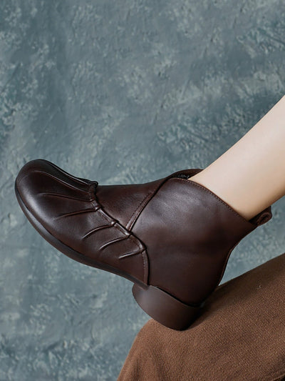 Women Vintage Autumn Leather Spliced Low Heel Boots