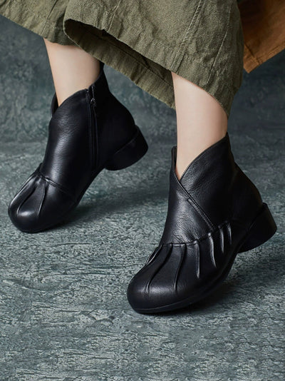 Women Vintage Autumn Leather Spliced Low Heel Boots