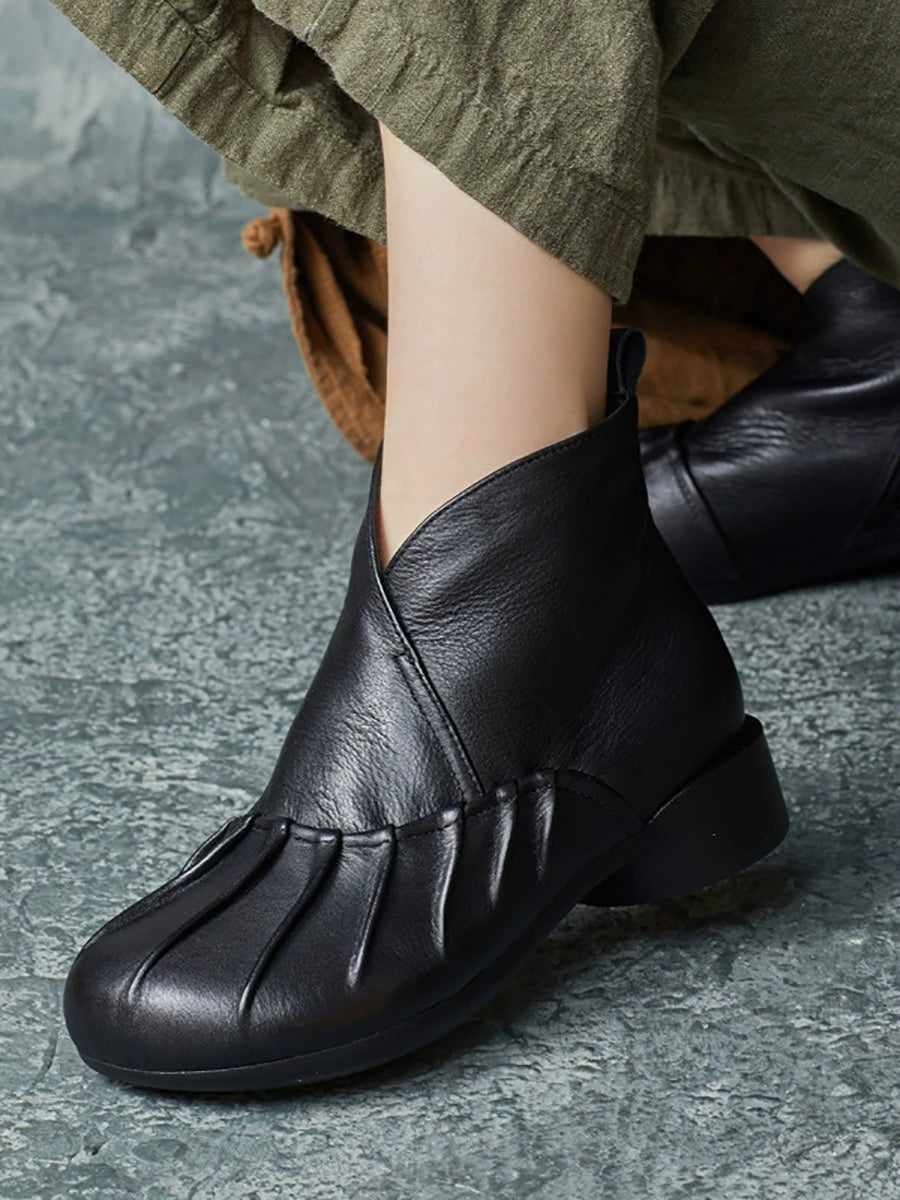 Women Vintage Autumn Leather Spliced Low Heel Boots