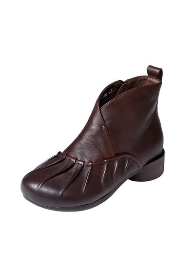 Women Vintage Autumn Leather Spliced Low Heel Boots