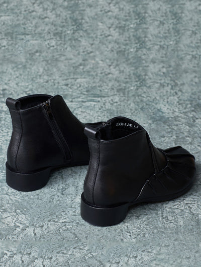 Women Vintage Autumn Leather Spliced Low Heel Boots