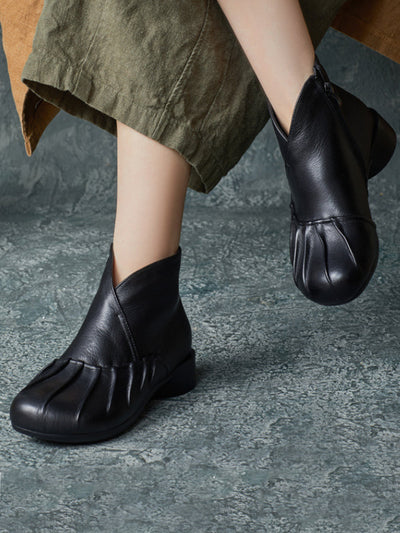 Women Vintage Autumn Leather Spliced Low Heel Boots