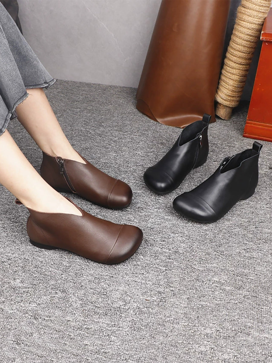 Women Vintage Soft Leather Low Heel Ankle Boots