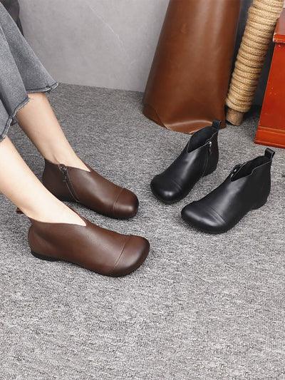 Women Vintage Soft Leather Low Heel Ankle Boots