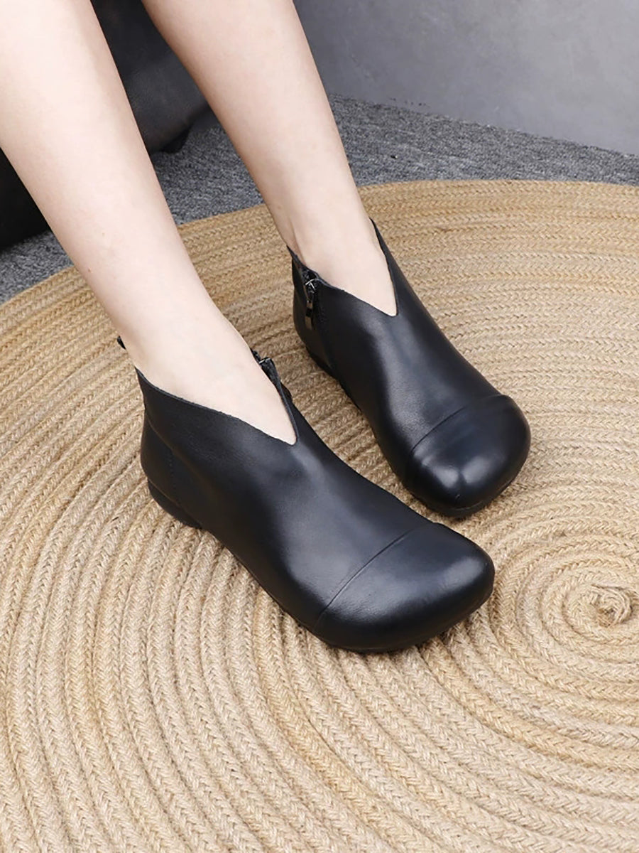 Women Vintage Soft Leather Low Heel Ankle Boots
