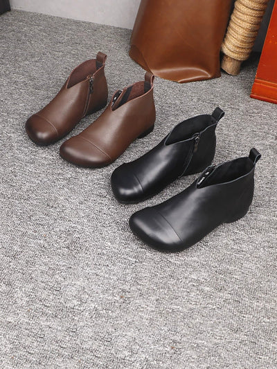 Women Vintage Soft Leather Low Heel Ankle Boots