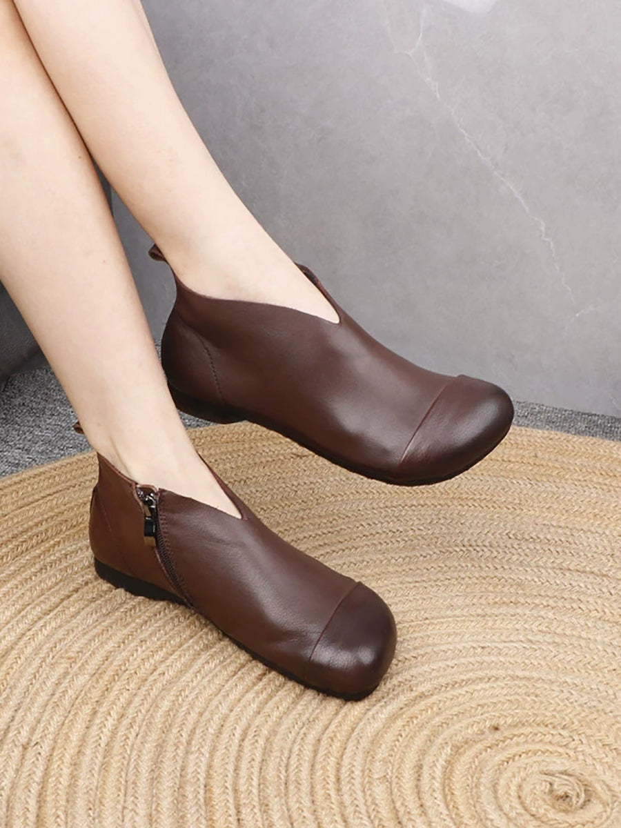 Women Vintage Soft Leather Low Heel Ankle Boots