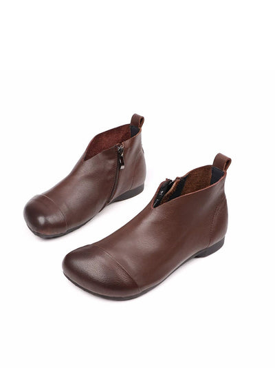 Women Vintage Soft Leather Low Heel Ankle Boots