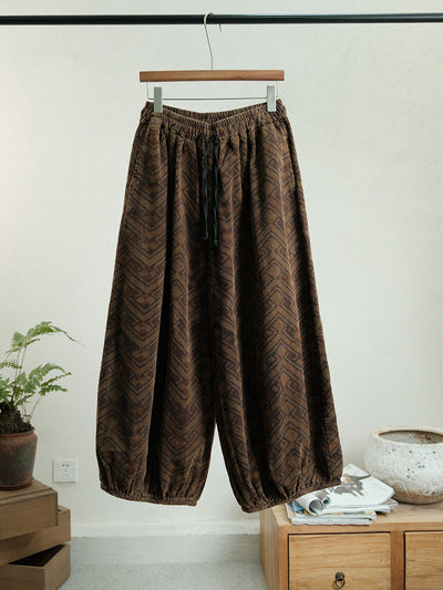 Women Autumn Retro Flower Corduroy Straight Pants