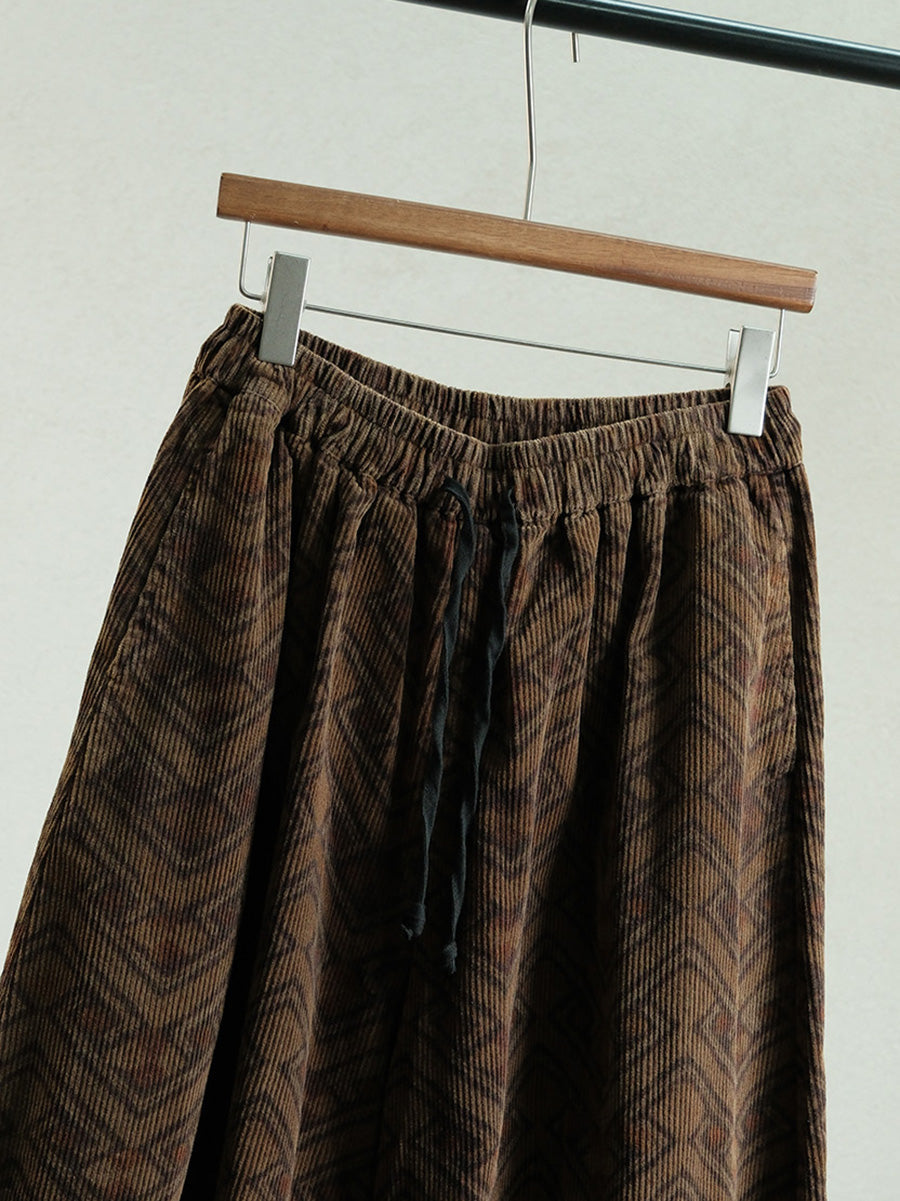 Women Autumn Retro Flower Corduroy Straight Pants