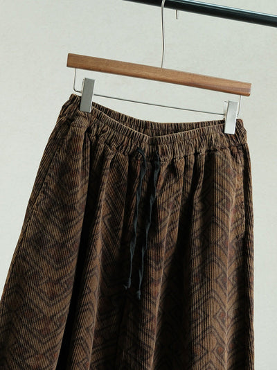 Women Autumn Retro Flower Corduroy Straight Pants