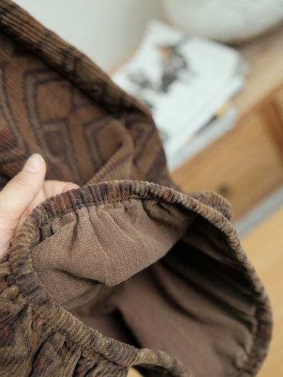 Women Autumn Retro Flower Corduroy Straight Pants