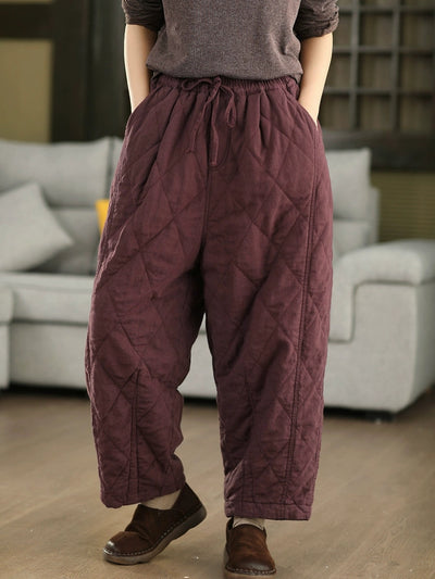 Women Autumn Pure Color 100%Linen Padded Harem Pants