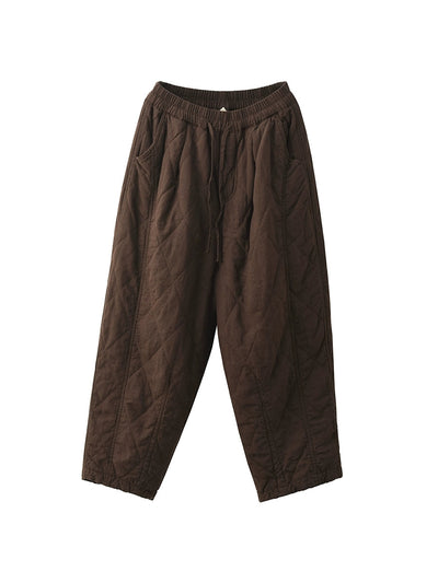 Women Autumn Pure Color 100%Linen Padded Harem Pants