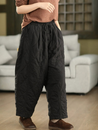 Women Autumn Pure Color 100%Linen Padded Harem Pants