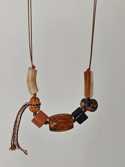 Women Ethnic Resin Stone Weave Necklace